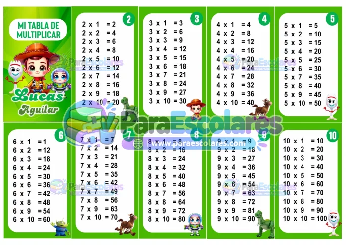 Toy Story animado Tabla de Multiplicar